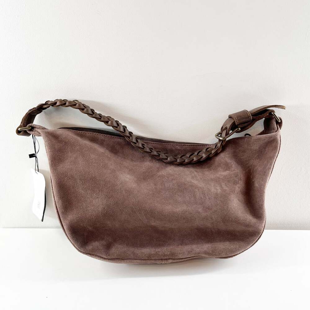 Parker Clay Slouchy Crescent-Shaped Brown Suede Hobo Shoulder Handbag